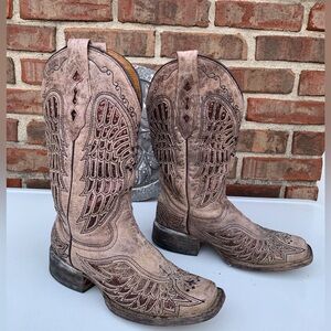 Corral Distressed Leather Cowgirl Boots with  Bling Accents